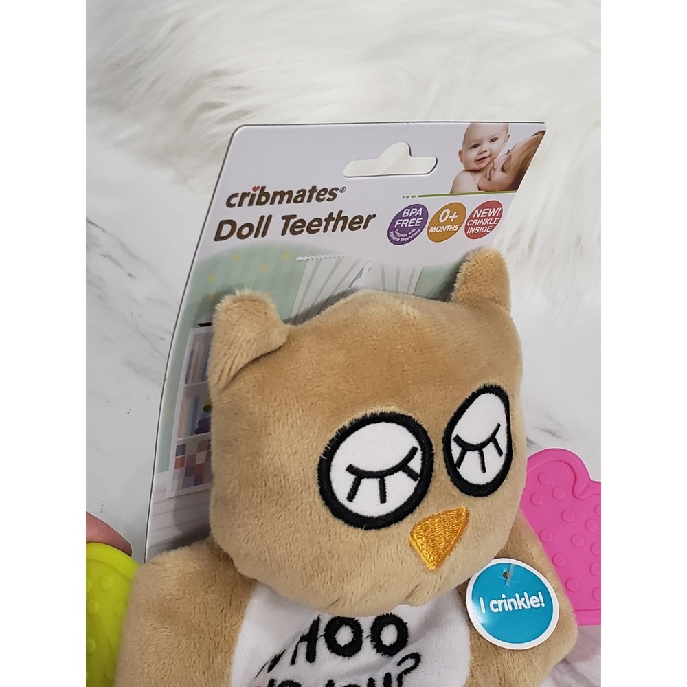NEW Cribmates OWL Bird Doll Teether Toy Sensory Sound Baby Lovey Shower Gift - Picture 3 of 6
